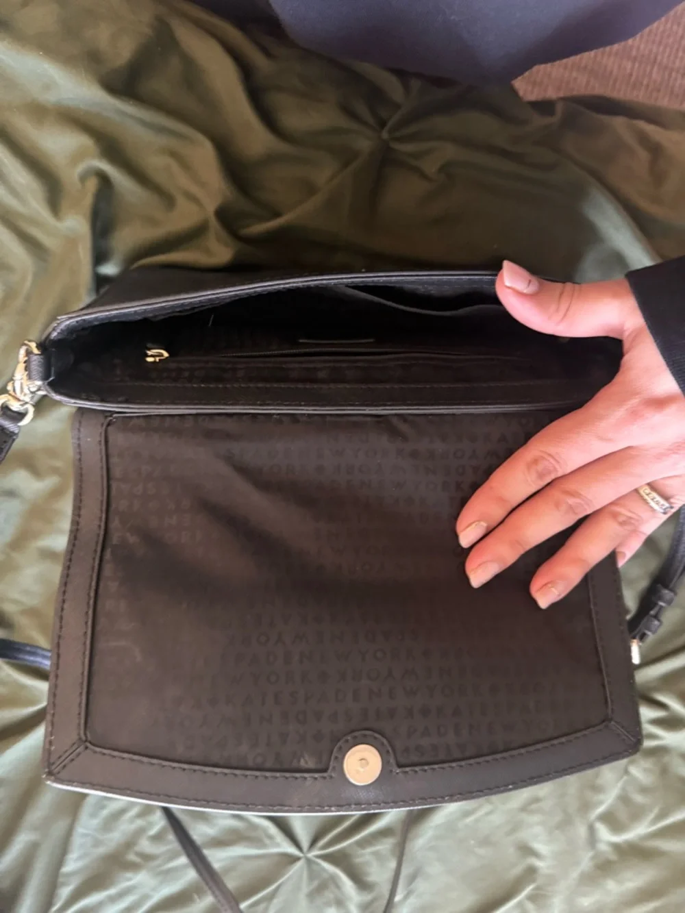 kate spade black leather crossbody with gold chain - Picture 2 of 2